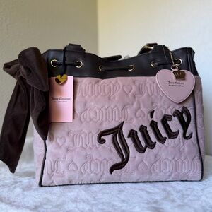 NWT Juicy Couture vintage dreams tote day dreamer light pink + chocolate brown